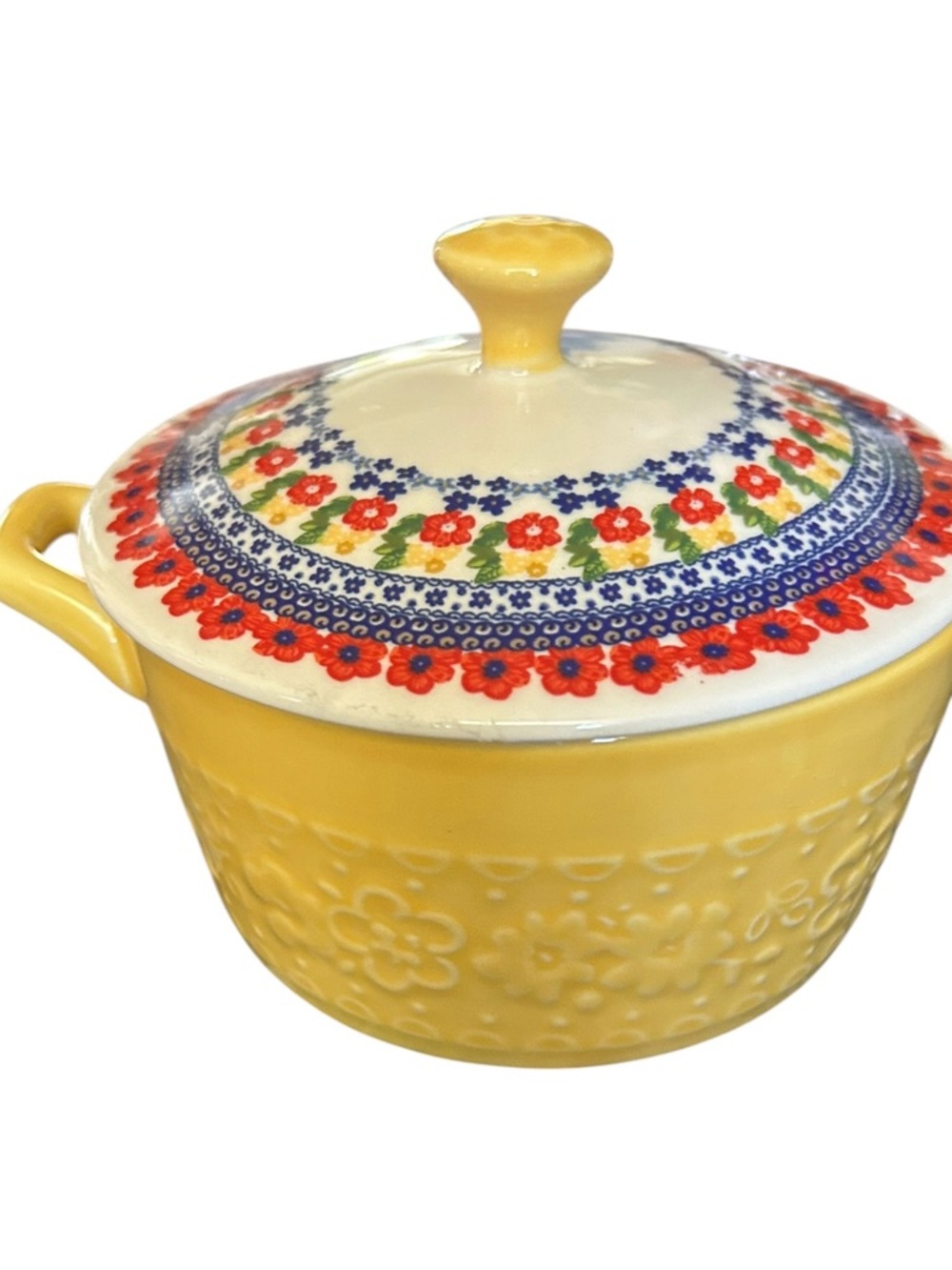 The Pioneer Woman vintage Mini Casserole with Lid in the "Dazzling Dahlias"